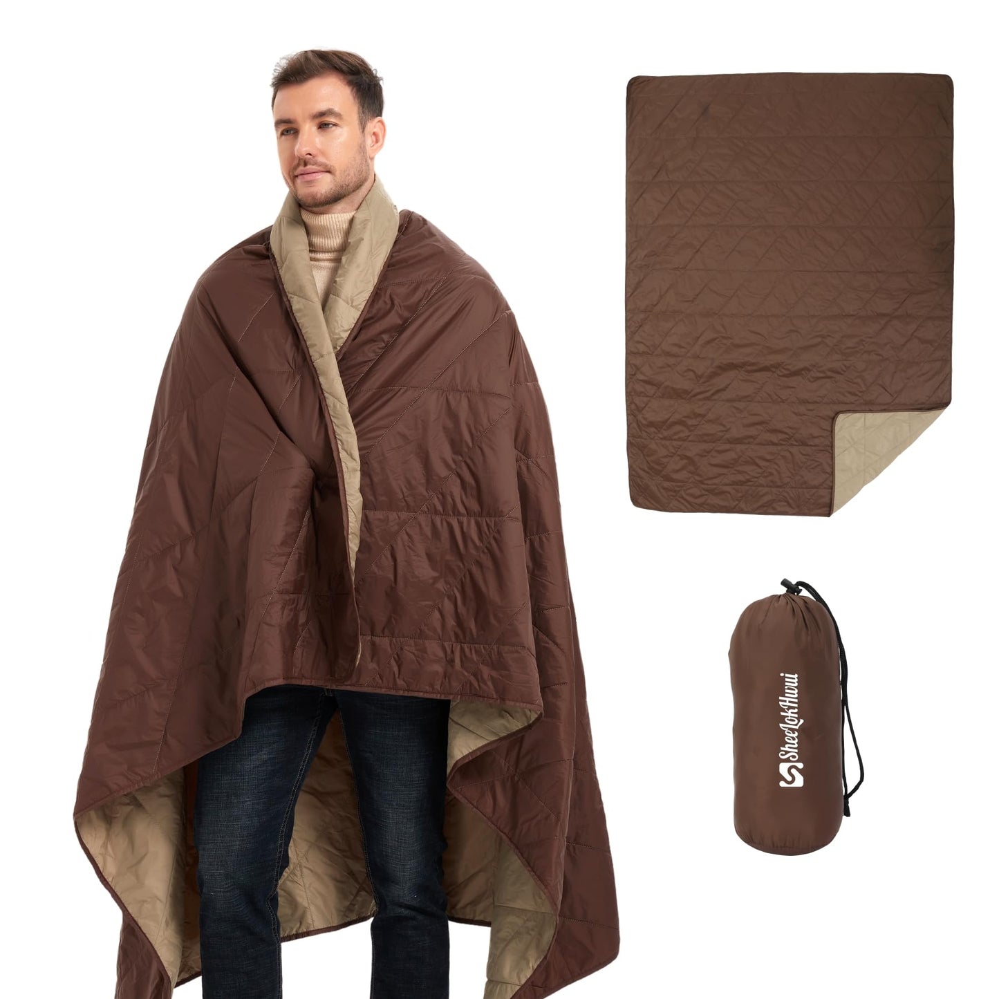 ComfyMiles Ultralight Puffy Blanket, Water-Resistant and Packable, great for Traveling, Backpacking, and Picnic.